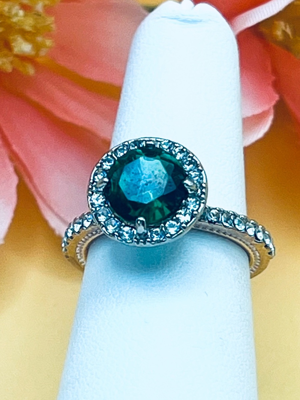 Round Lab Created Green Emerald Wedding Ring 14K Yellow Gold Plated Silver